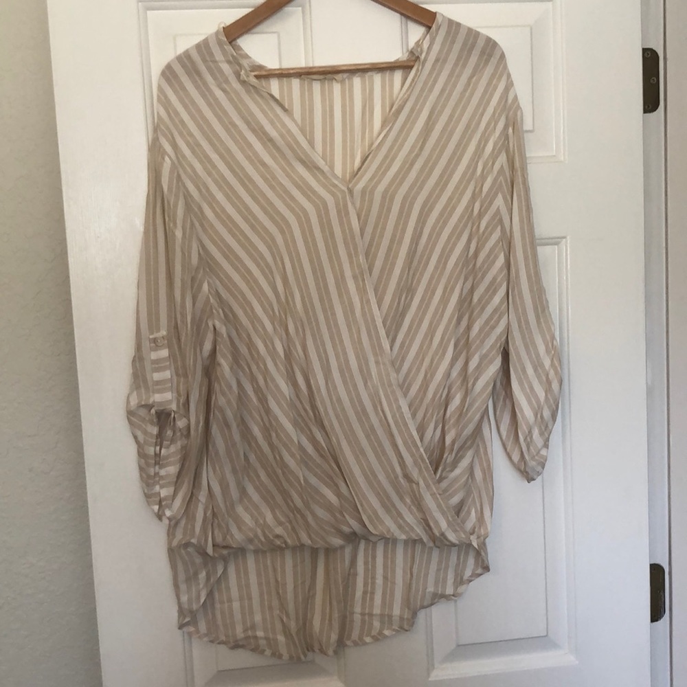 Striped Cross Front Long Sleeve Blouse